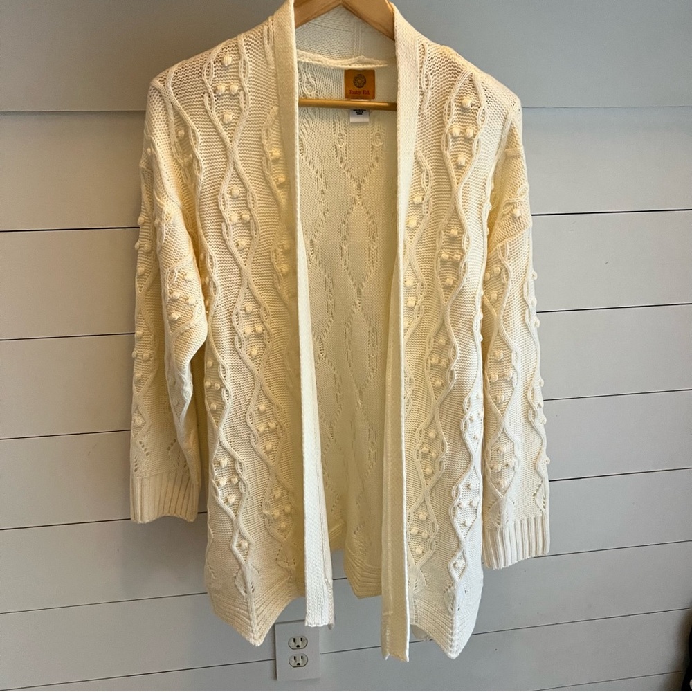 Ruby Rd. Cream Ivory Women's Open Cardigan Cable knit Sweater Size XL
